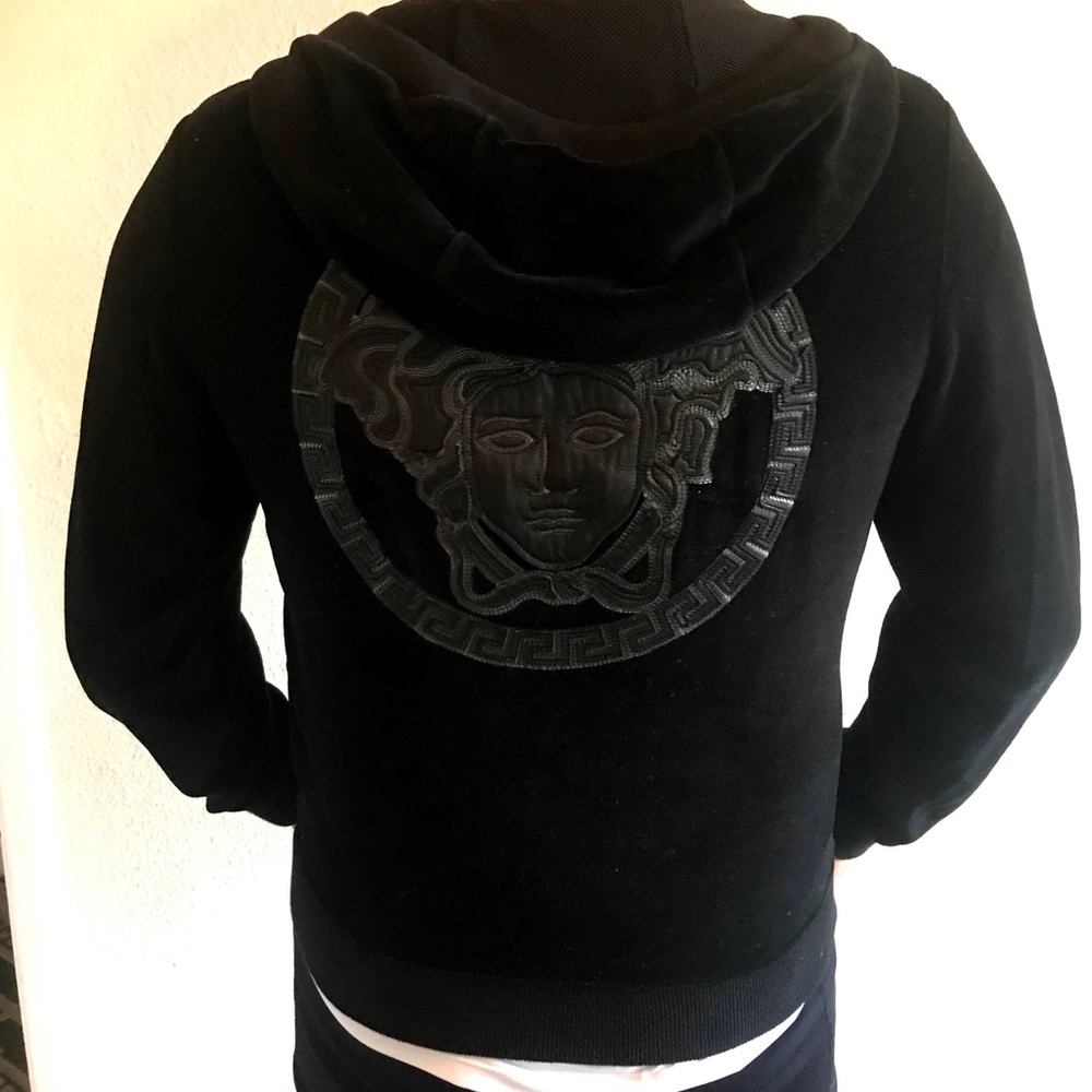 Versace Medusa Velvet Leather Black Hoodie Jacket